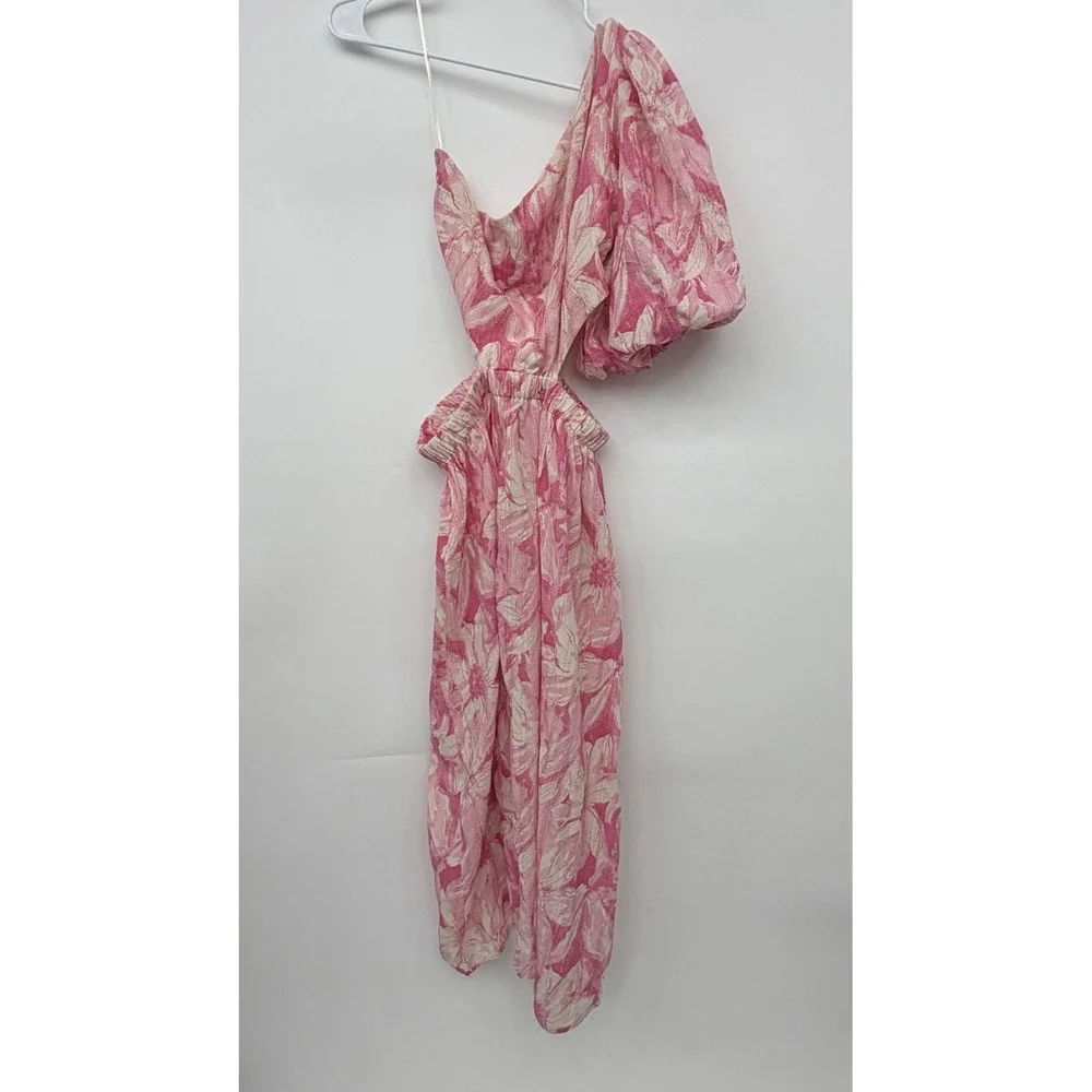 Olivaceous One Shoulder Floral Cutout Midi Dress Womens‎ Large Pink